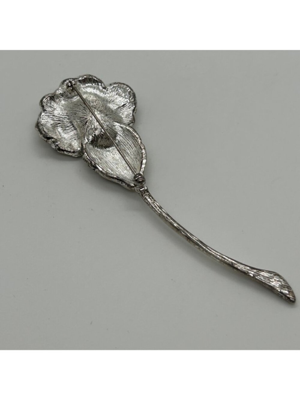 Vintage Napier Calla Lily Brooch Faux Pearl Rhinestones Pave' Silvertone 4" - Picture 9 of 10